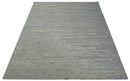 Modern Stripe Pattern Beige and Gray Hand Tufted Wool and Silk Area Rug