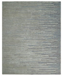 Modern Stripe Pattern Beige and Gray Hand Tufted Wool and Silk Area Rug