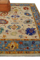 Beige, Blue and Brown Traditional Oushak Hand Knotted Custom made Wool Area Rug