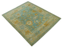 Beige And Blue Traditional 8x10 Hand Knotted Wool Area Rug