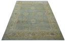 Beige And Blue Traditional Oushak Design 12x15 Hand Knotted Wool Rug