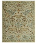 Beige And Brown Traditional Floral Design Hand Tufted 8x10 Wool Area Rug