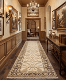 Beige and Brown Traditional Oushak Hand Knotted Wool 2.8x12  Area Rug