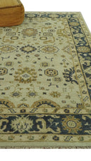 Beige and Charcoal 6x9 Hand Knotted Traditional Oriental Oushak wool area rug
