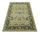 Beige and Charcoal 6x9 Hand Knotted Traditional Oriental Oushak wool area rug