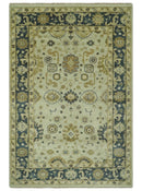 Beige and Charcoal 6x9 Hand Knotted Traditional Oriental Oushak wool area rug