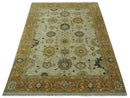 Beige and Gold 8x10 Traditional Oriental Oushak wool Rug