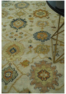 Beige and Gold 8x10 Traditional Oriental Oushak wool Rug