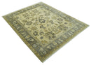 Beige and Gray 8x10 Hand Knotted Traditional Oriental Oushak Wool area rug