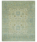 Beige and Gray 8x10 Hand Knotted Traditional Oriental Oushak wool area rug