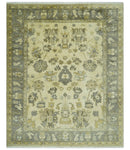 Beige and Gray 8x10 Hand Knotted Traditional Oriental Oushak Wool area rug