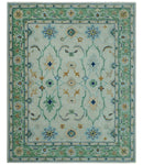 Beige and Green traditional Floral Oriental Oushak Hand Tufted Multi Size wool rug