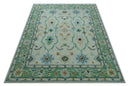 Beige and Green traditional Floral Oriental Oushak Hand Tufted Multi Size wool rug