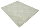 Beige and Ivory Traditional Hand Knotted 8x10 Geometrical Pattern Wool Area Rug