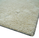 Beige and Ivory Traditional Hand Knotted 8x10 Geometrical Pattern Wool Area Rug