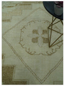 Beige and Olive 8x10 Hand Knotted Traditional Low Pile wool area rug