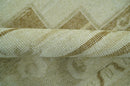 Beige and Olive 8x10 Hand Knotted Traditional Low Pile wool area rug