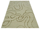 Beige and Olive Snake Design Handloom 5.x8.6 wool and art Silk Area Rug