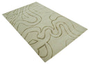 Beige and Olive Snake Design Handloom 5.x8.6 wool and art Silk Area Rug