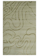 Beige and Olive Snake Design Handloom 5.x8.6 wool and art Silk Area Rug