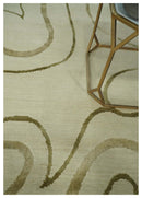 Beige and Olive Snake Design Handloom 5.x8.6 wool and art Silk Area Rug