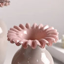 Beige and pink flower edge ceramic vases with tray for living room