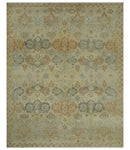 Beige and Rust 8x10 Textured Low Pile Hand Knotted Traditional Wool Area Rug