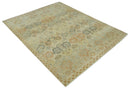 Beige and Rust 8x10 Textured Low Pile Hand Knotted Traditional Wool Area Rug