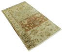Beige And Rust Traditional Serapi Design Hand Knotted 2x5 Wool Area Rug