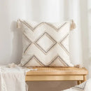 Beige and white geometric embroidery tassel cushion cover living room