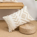 Beige and white geometric embroidery tassel cushion cover living room