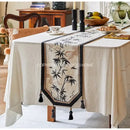 Beige bamboo leaf swallow print table runner for dining room decor