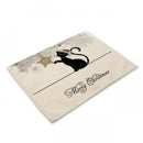 Beige & black cat linen placemat set for dining room table decor