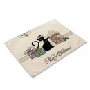 Beige & black cat linen placemat set for dining room table decor