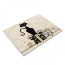 Beige & black cat linen placemat set for dining room table decor