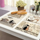Beige & black cat linen placemat set for dining room table decor