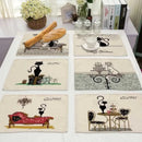 Beige & black cat linen placemat set for dining room table decor