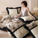 Beige & black leaf ice rayon summer bedding set bedroom duvet set
