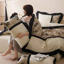 Beige & black leaf ice rayon summer bedding set bedroom duvet set
