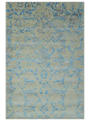 Beige, Blue, Olive and Gray Modern Abstract 6x9 Hand knotted wool and Viscose Area Rug