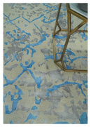 Beige, Blue, Olive and Gray Modern Abstract 6x9 Hand knotted wool and Viscose Area Rug