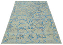 Beige, Blue, Olive and Gray Modern Abstract 6x9 Hand knotted wool and Viscose Area Rug