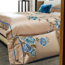 Beige & blue embroidered egyptian cotton bedding set bedroom luxury