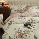 Beige & blush butterfly blooming flowers bedding set bedroom cotton