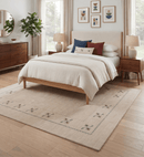 Beige Border Design Hand Loomed Wool Area Rug