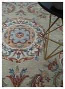 Beige, Brown and Blue Hand Tufted floral Aubusson design 8x10 wool Area Rug