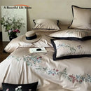 Beige butterfly flowers 1000tc cotton bedding set bedroom embroidery