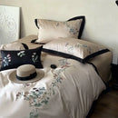 Beige butterfly flowers 1000tc cotton bedding set bedroom embroidery