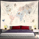 Beige cartoon animals map tapestry children's room wall decor