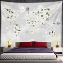 Beige cartoon animals map tapestry children's room wall decor